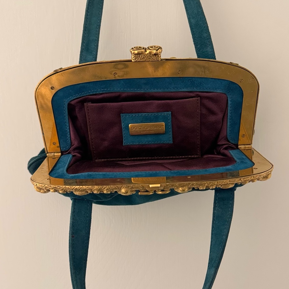 Y2K Dolce & Gabbana Teal Velvet Kisslock Clutch